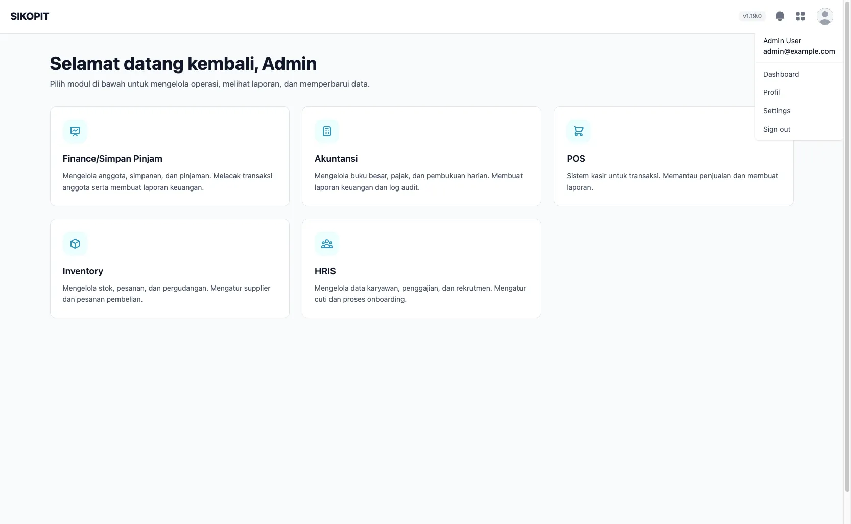 Menu akun dengan pilihan Sign out